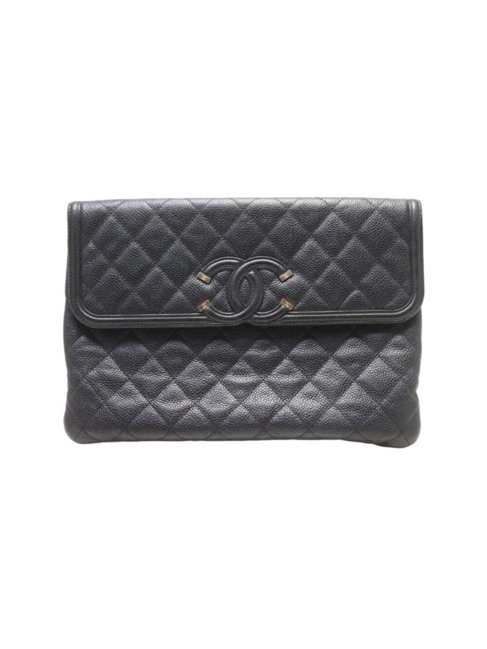Chanel CC Filigree Caviar Leather Clutch